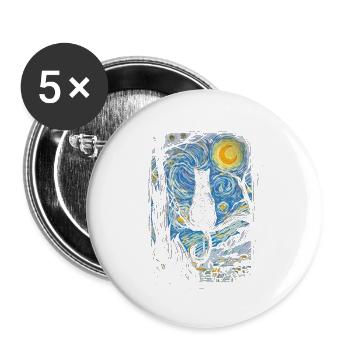Sternenkatzennacht – Vincent van Meow-Parodie - Buttons groß 56 mm (5er Pack) - Weiß - Vorne