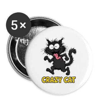 Verrückte Schwarze Katze – Lustige wilde Katzenenergie - Buttons groß 56 mm (5er Pack) - Weiß - Vorne