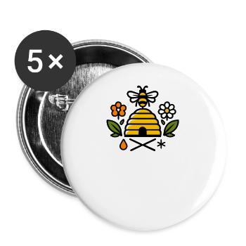 Bienenstock mit Blüten Illustration - Buttons groß 56 mm (5er Pack) - Weiß - Vorne