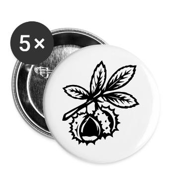 Kastanie Zweig Blätter - Buttons groß 56 mm (5er Pack) - Weiß - Vorne