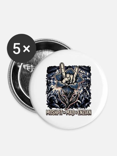 Heavy Metal Enzian - Buttons groß 56 mm (5er Pack) - Weiß