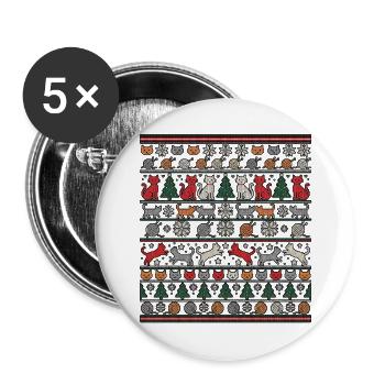 Weihnachts Katzen Strickdesign - Buttons groß 56 mm (5er Pack) - Weiß - Vorne