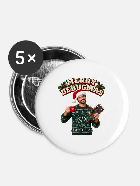 Merry Debugmas Techweihnacht - Buttons groß 56 mm (5er Pack) - Weiß