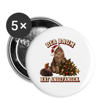Der Baum Hat Angefangen – Weihnachtskatze - Buttons groß 56 mm (5er Pack) - Weiß - Vorne