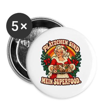 Plätzchen sind mein Superfood - Buttons groß 56 mm (5er Pack) - Weiß - Vorne