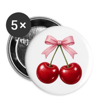 Kirschpaarung mit rosa Schleife - Buttons groß 56 mm (5er Pack) - Weiß - Vorne