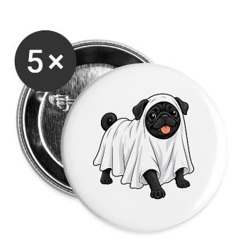 Mops versteckt sich unter einem Geistertuch - Buttons groß 56 mm (5er Pack) - Weiß - Vorne