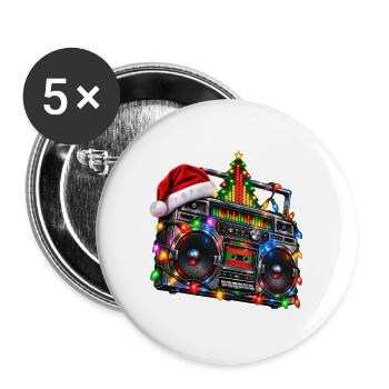 Weihnachts-Boombox Retro-Party - Buttons groß 56 mm (5er Pack) - Weiß - Vorne
