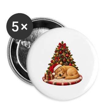 Schlafender Weihnachtshund am Baum - Buttons groß 56 mm (5er Pack) - Weiß - Vorne
