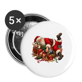 Schlafender Weihnachtsmann auf Geschenken - Buttons groß 56 mm (5er Pack) - Weiß - Vorne
