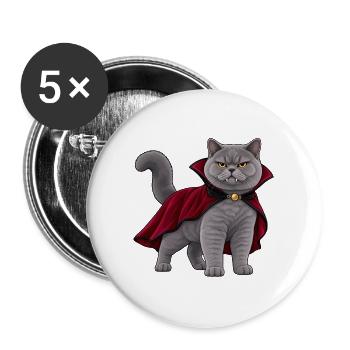 Graue Katze zeigt ihre Vampirzähne - Buttons groß 56 mm (5er Pack) - Weiß - Vorne