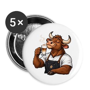 Stier mit Latte Macchiato – Sternzeichen - Buttons groß 56 mm (5er Pack) - Weiß - Vorne