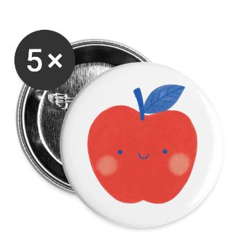 Roter Apfel lächelt - Buttons groß 56 mm (5er Pack) - Weiß - Vorne