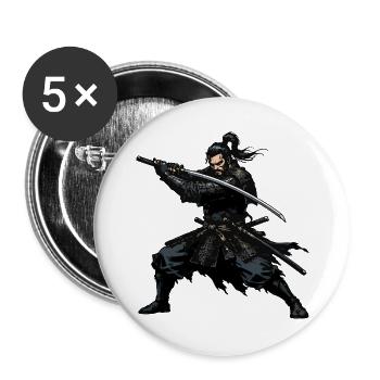 Samurai Katana Duell Heldenbild - Buttons groß 56 mm (5er Pack) - Weiß - Vorne