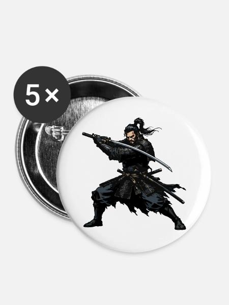 Samurai Katana Duell Heldenbild - Buttons groß 56 mm (5er Pack) - Weiß