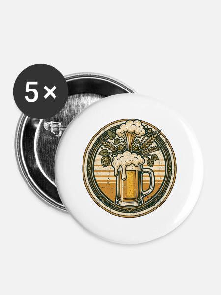 Wiesen Biergarten Bier - Buttons groß 56 mm (5er Pack) - Weiß
