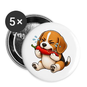 Beagle Chili Scharf Lustiger Cartoon - Buttons groß 56 mm (5er Pack) - Weiß - Vorne