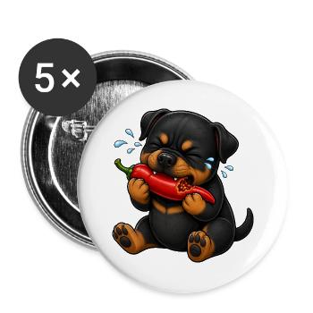 Rottweiler Chili Scharf Lustiger Cartoon - Buttons groß 56 mm (5er Pack) - Weiß - Vorne