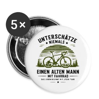 Unterschätze nie alten Mann mit Fahrrad - Buttons groß 56 mm (5er Pack) - Weiß - Vorne