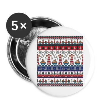 Seefahrer Weihnachts Strickdesign - Buttons groß 56 mm (5er Pack) - Weiß - Vorne