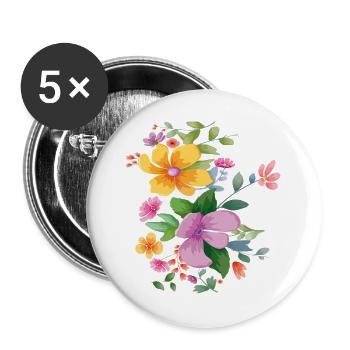 Blüten Aquarell Bouquet - Buttons groß 56 mm (5er Pack) - Weiß - Vorne