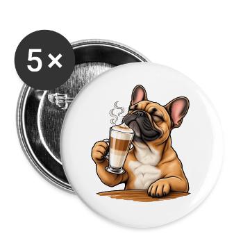 Frenchie mit Latte Macchiato - Buttons groß 56 mm (5er Pack) - Weiß - Vorne