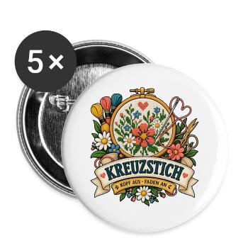 Kreuzstich – Kopf aus Faden an - Buttons groß 56 mm (5er Pack) - Weiß - Vorne