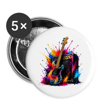 Bunte Bassgitarre - Buttons groß 56 mm (5er Pack) - Weiß - Vorne