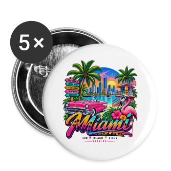 Miami – Sun, Beach & Vibes - Buttons groß 56 mm (5er Pack) - Weiß - Vorne