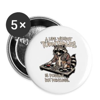 Waschbär Turntable Dj - Buttons groß 56 mm (5er Pack) - Weiß - Vorne