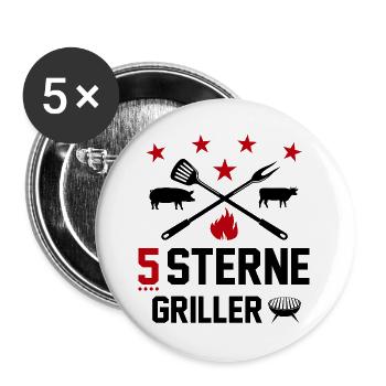 Sterne Griller Grillsprüche Grillparty BBQ - Buttons groß 56 mm (5er Pack) - Weiß - Vorne