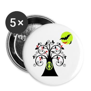 Baum mit Eule Halloween - Buttons groß 56 mm (5er Pack) - Weiß - Vorne