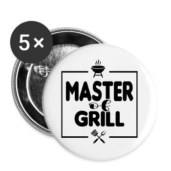 Master of Grill Grillsprüche Chef BBQ Grillparty - Buttons groß 56 mm (5er Pack) - Weiß - Vorne