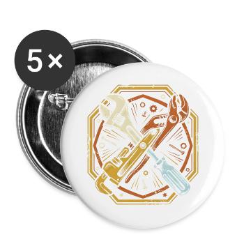 Retro Handwerker Werkzeug Mechaniker Schrauber - Buttons groß 56 mm (5er Pack) - Weiß - Vorne