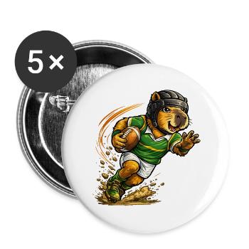 Capybara beim Rugby - Buttons groß 56 mm (5er Pack) - Weiß - Vorne