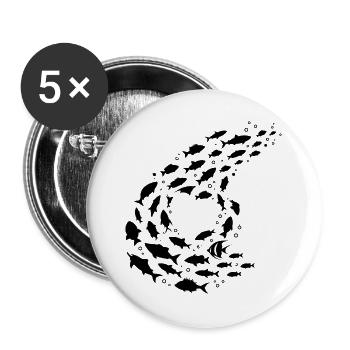 Fischschwarm Unterwasser Silhouette - Buttons groß 56 mm (5er Pack) - Weiß - Vorne