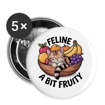 Katze ein bisschen fruchtig, niedliches Katzendesign - Buttons groß 56 mm (5er Pack) - Weiß - Vorne