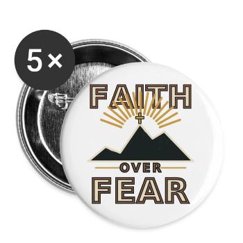 Faith Over Fear – Berge und Gipfelkreuz - Buttons groß 56 mm (5er Pack) - Weiß - Vorne