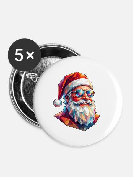 Poly Art Weihnachtsmann - Buttons groß 56 mm (5er Pack) - Weiß