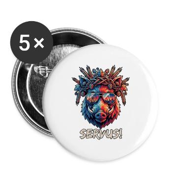 Poly Art Servus Bier Wildschwein - Buttons groß 56 mm (5er Pack) - Weiß - Vorne