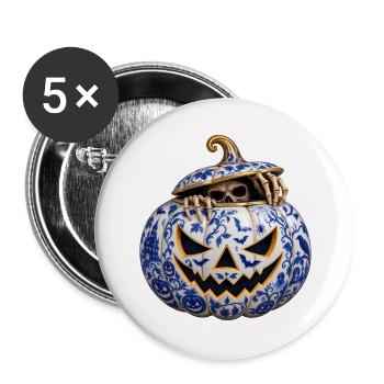 Halloween-Porzellan-Kurbis - Buttons groß 56 mm (5er Pack) - Weiß - Vorne