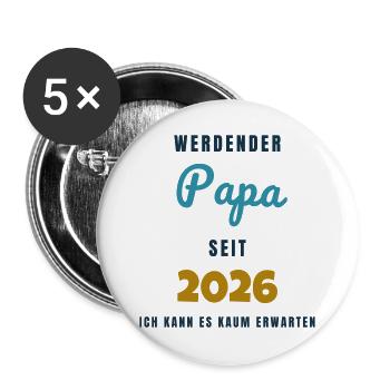 Werdender Papa 2026 - Schwangerschaft Geschenk - Buttons groß 56 mm (5er Pack) - Weiß - Vorne