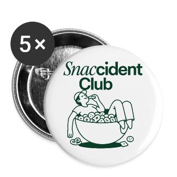 Snaccident Club – Lustiger Snack-Unfall - Buttons groß 56 mm (5er Pack) - Weiß - Vorne