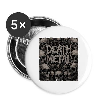 Death Metal Schädel - Buttons groß 56 mm (5er Pack) - Weiß - Vorne