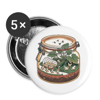 Hühner im Glasgarten / Einmachglas - Buttons groß 56 mm (5er Pack) - Weiß - Vorne
