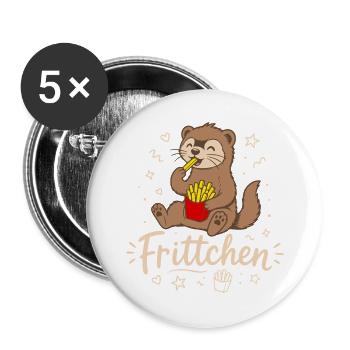 Frittchen - Frettchen mit Fritten - Pommes Frites - Buttons groß 56 mm (5er Pack) - Weiß - Vorne