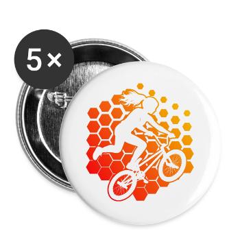 Dirt Jump Geschenkidee für eine Freestyle-Fahrerin - Buttons groß 56 mm (5er Pack) - Weiß - Vorne