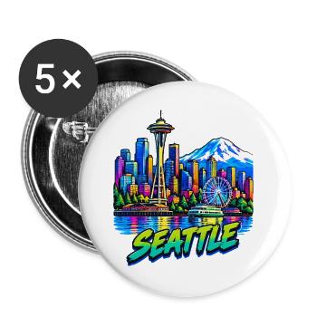 Seattle Neon Skyline - Buttons groß 56 mm (5er Pack) - Weiß - Vorne