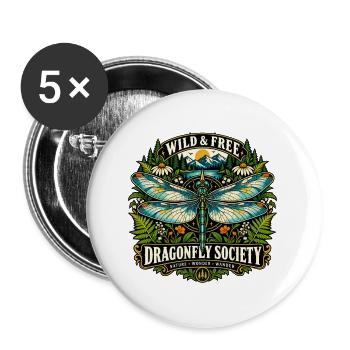 Dragonfly Libelle Natur Geschenk Botanical Design - Buttons groß 56 mm (5er Pack) - Weiß - Vorne