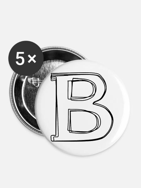 Buchstabe B handgezeichnet - Buttons groß 56 mm (5er Pack) - Weiß